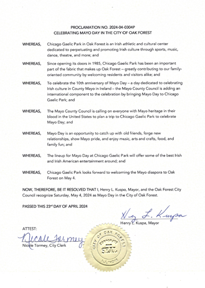 Mayor Of Oak Forest, Illinois Declares Next Saturday Mayo Day In Oak Forest