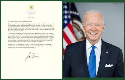 President of the United States , Joe Biden has penned a letter with a message to Mayo people around the globe for Mayo Day 2022