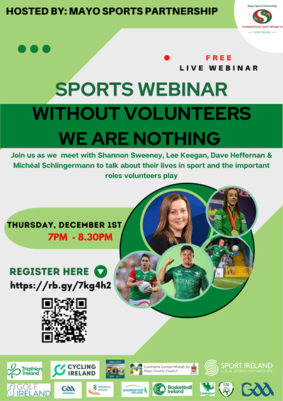 " Without Volunteers We are Nothing " - Role of Volunteers to be Highlighted in Sports Stars Webinar - Thurs 1st December
