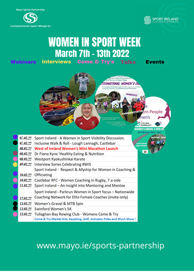 Women in Sport Week 7th - 13th March 2022 - See Full Listing of Events Here
