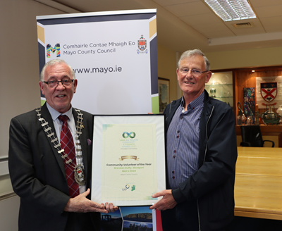 Mayo County Council present Brendan Duffy with Certificate Marking his Shortlisting in Community Volunteer of the Year Awards”